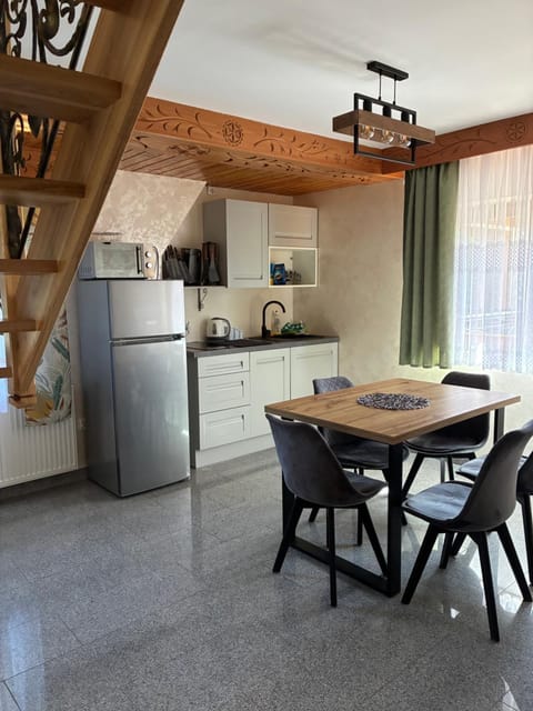 Kitchen or kitchenette, microwave, stove