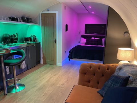 Property building, Bed, Kitchen or kitchenette, Living room, Photo of the whole room, Seating area