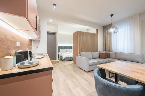 Bed, Kitchen or kitchenette, Living room, Dining area