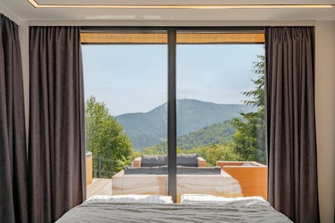 Bed, Natural landscape, Bedroom, Mountain view