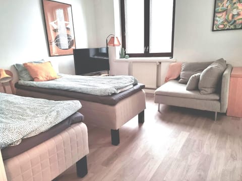 Bed, TV and multimedia, Living room, Photo of the whole room, Seating area, Bedroom