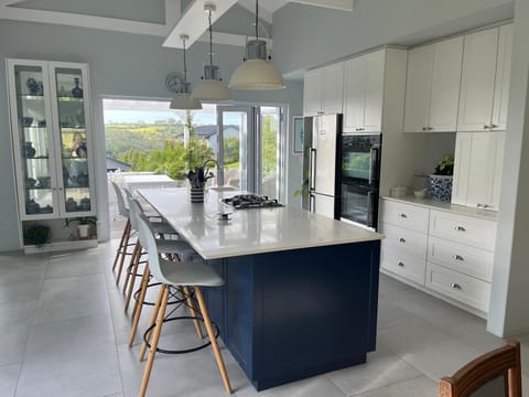 Kitchen or kitchenette, stove