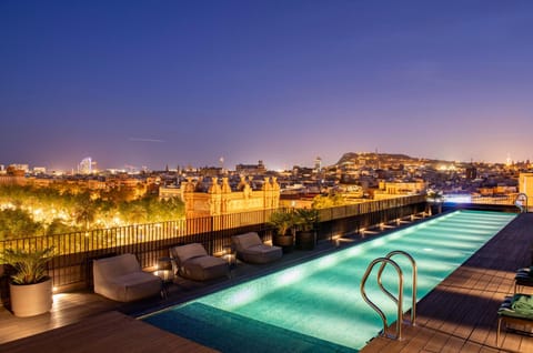 Night, City view, Pool view, Swimming pool, Swimming pool