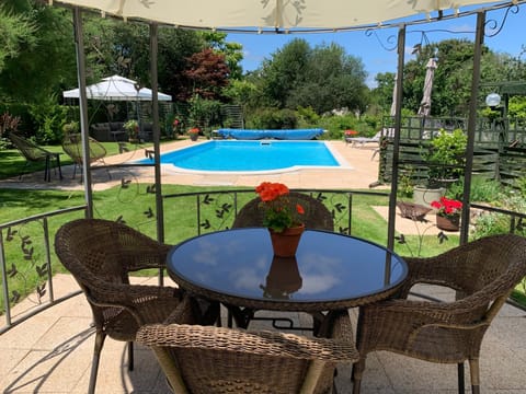 Patio, Garden, Dining area, Pool view, Swimming pool