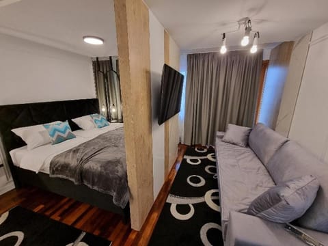 Bed, TV and multimedia, Living room, Photo of the whole room, Seating area, Bedroom