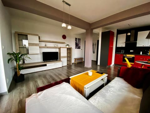 Living room, kitchen