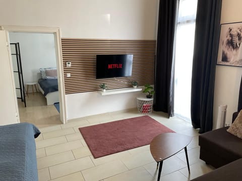 Bed, TV and multimedia, Living room, Seating area, Bedroom