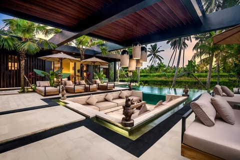 Property building, Natural landscape, Living room, Seating area, Pool view, Swimming pool, sunbed