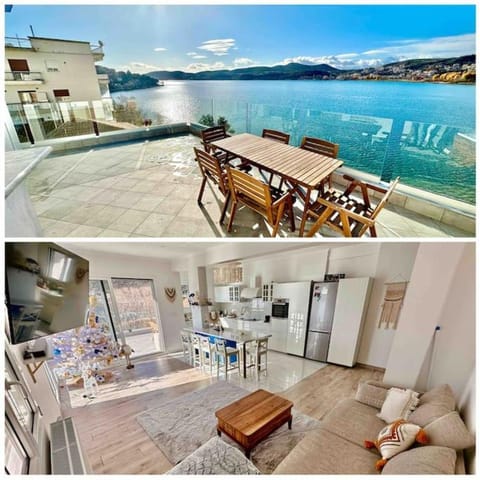 Property building, Patio, Communal lounge/ TV room, Day, Natural landscape, Balcony/Terrace, Kitchen or kitchenette, Living room, Seating area, Dining area, Evening entertainment, Lake view