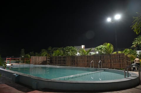Night, Pool view, Swimming pool