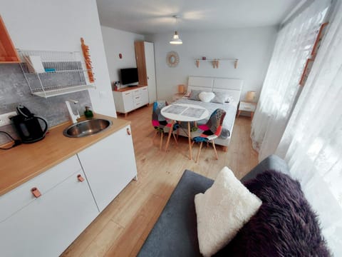 Bed, Kitchen or kitchenette, Photo of the whole room, Seating area