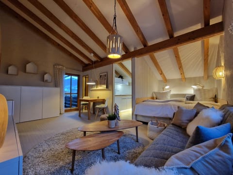 Bed, Living room, Photo of the whole room, Seating area, Dining area