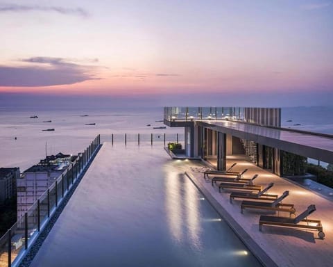 Natural landscape, Pool view, Sea view, Swimming pool, Sunset, sunbed