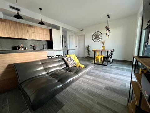 Kitchen or kitchenette, Living room, Seating area, Dining area