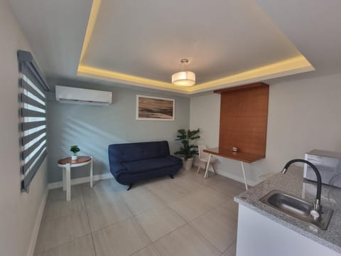 Kitchen or kitchenette, Living room, Seating area, Dining area, minibar, air conditioner