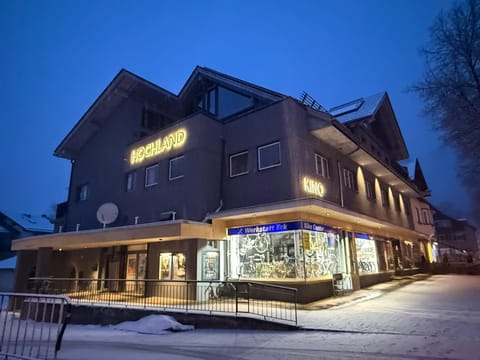 Property building, Facade/entrance, Night, Property logo or sign, Winter