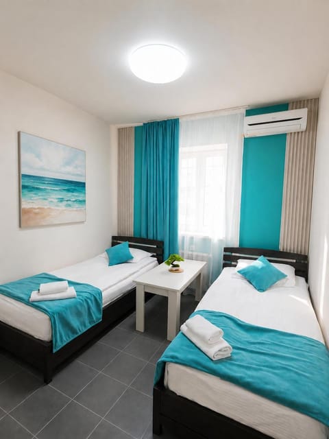 Bed, Photo of the whole room, Bedroom, towels, air conditioner