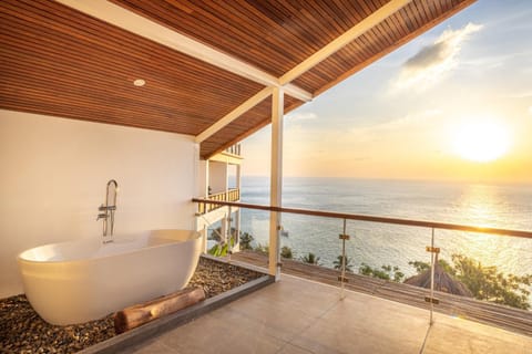 Bathroom, Sea view, Sunset, Bath