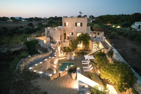 Property building, Night, Natural landscape, Garden, Garden view, Pool view, Swimming pool, sunbed