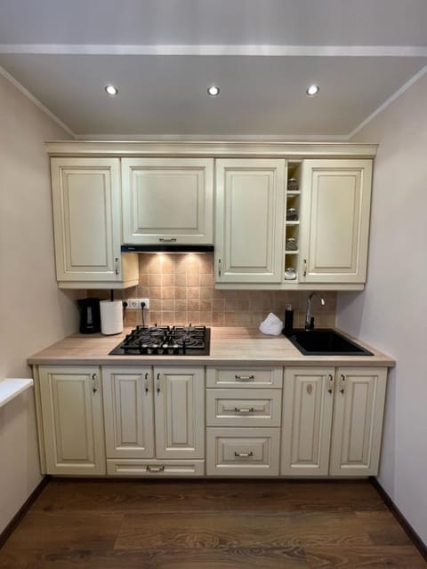 Kitchen or kitchenette, stove