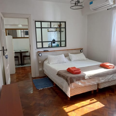 Bed, Photo of the whole room, Bedroom, towels, air conditioner