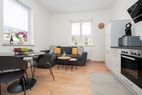 Living room, Dining area, stove, toaster, kitchen