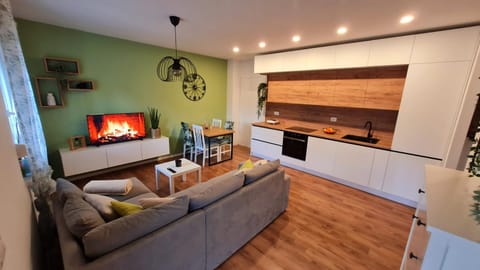 Kitchen or kitchenette, Living room, Seating area