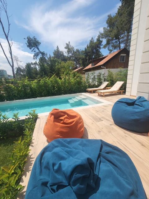 Day, Natural landscape, Garden, Living room, Seating area, Garden view, Pool view, Swimming pool, Swimming pool, sunbed