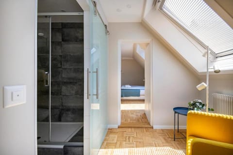 Shower, Bed, Bathroom, Bedroom