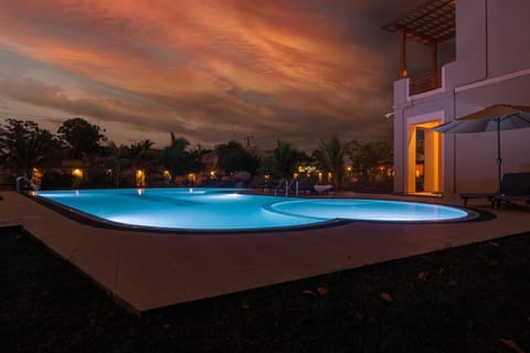 Night, Natural landscape, Pool view, Swimming pool, sunbed