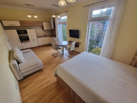 Kitchen or kitchenette, Living room, Seating area