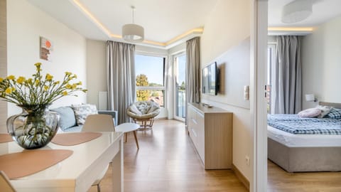 Bed, TV and multimedia, Living room, Seating area, Bedroom