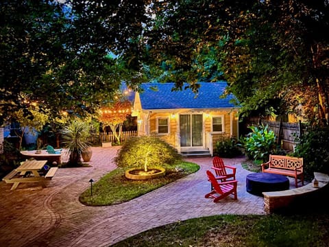 Property building, Night, Garden, Garden, Seating area
