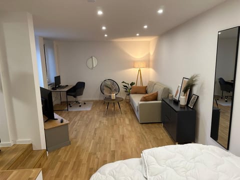 Bed, TV and multimedia, Living room, Photo of the whole room, Seating area, Bedroom, hair dresser