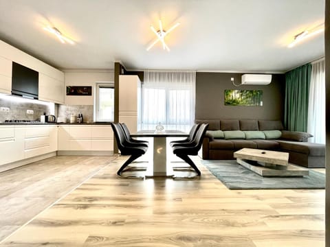 Kitchen or kitchenette, Living room, Seating area, Dining area