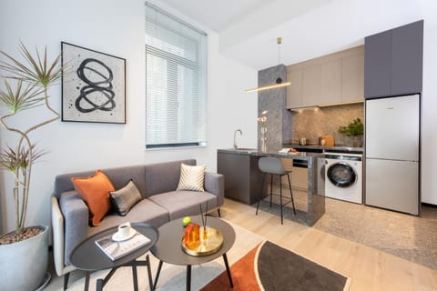 Kitchen or kitchenette, Living room, Seating area