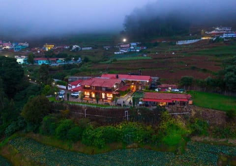 Property building, Night, Natural landscape, Bird's eye view, Mountain view