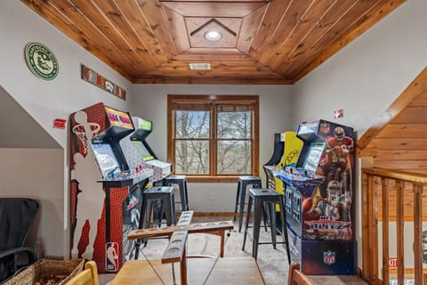 DeerWoodsLodge DOT com-Ellijay Coosawattee River-Sleeps 16-ARCADE-Hot Tub-Fire Pit-Winery's House in Georgia