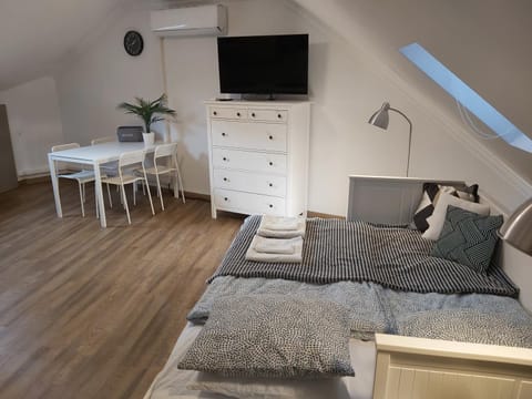Bed, TV and multimedia, Living room, Seating area, Dining area, Evening entertainment, Bedroom