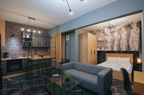 Bed, Seating area, kitchen