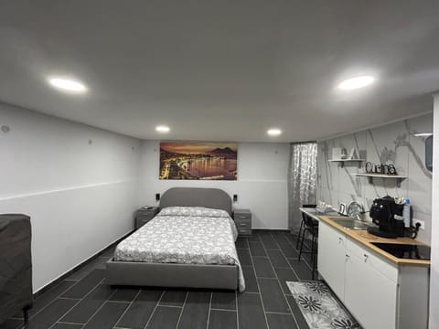 Bed, kitchen