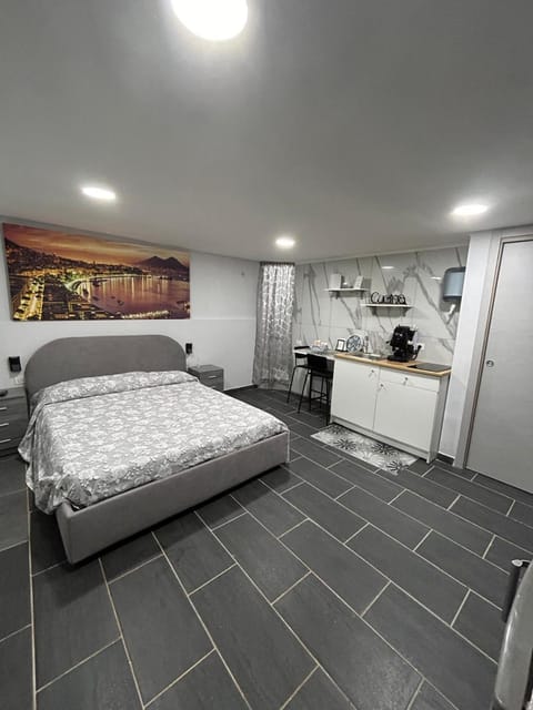 Bed, wardrobe, kitchen