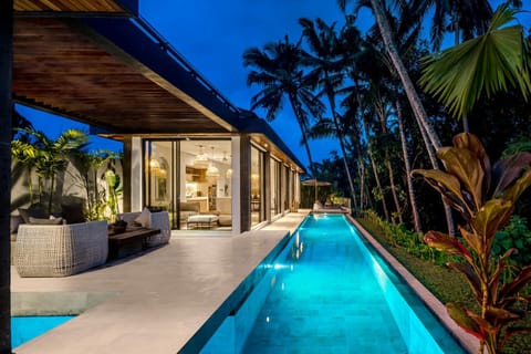Property building, Night, Natural landscape, View (from property/room), Pool view, Swimming pool, sunbed