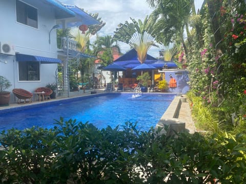 Property building, Patio, Garden, Pool view, Swimming pool, sunbed
