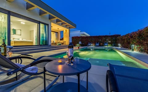 Property building, Night, Swimming pool, sunbed