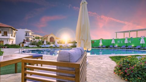 Patio, Swimming pool, Sunset