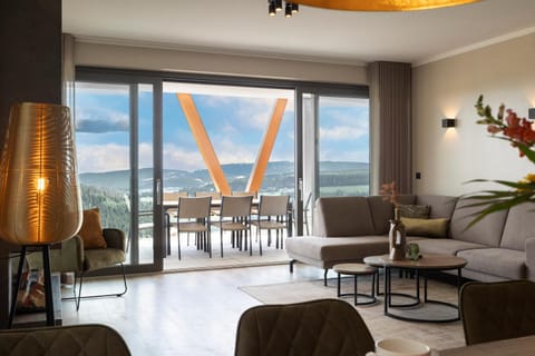 Natural landscape, Living room, Seating area, Mountain view