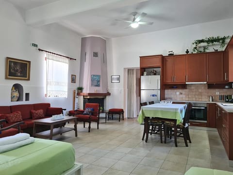 Kitchen or kitchenette, Living room, Seating area, Dining area, fireplace, pet friendly, stove