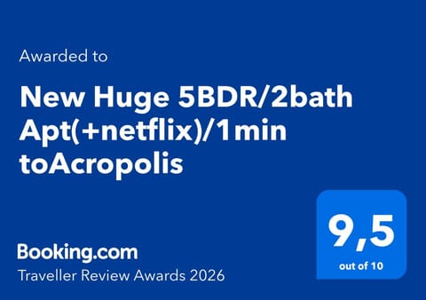 New Huge 5BDR/2bath Apt(+netflix)/1min toAcropolis Apartment in Athens