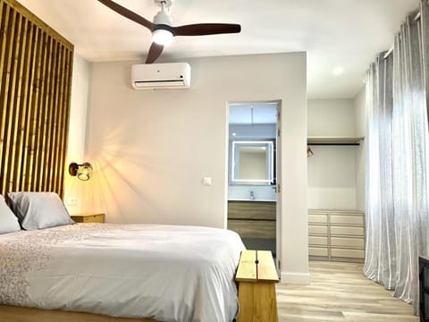 Bed, Photo of the whole room, Bedroom, fireplace, air conditioner